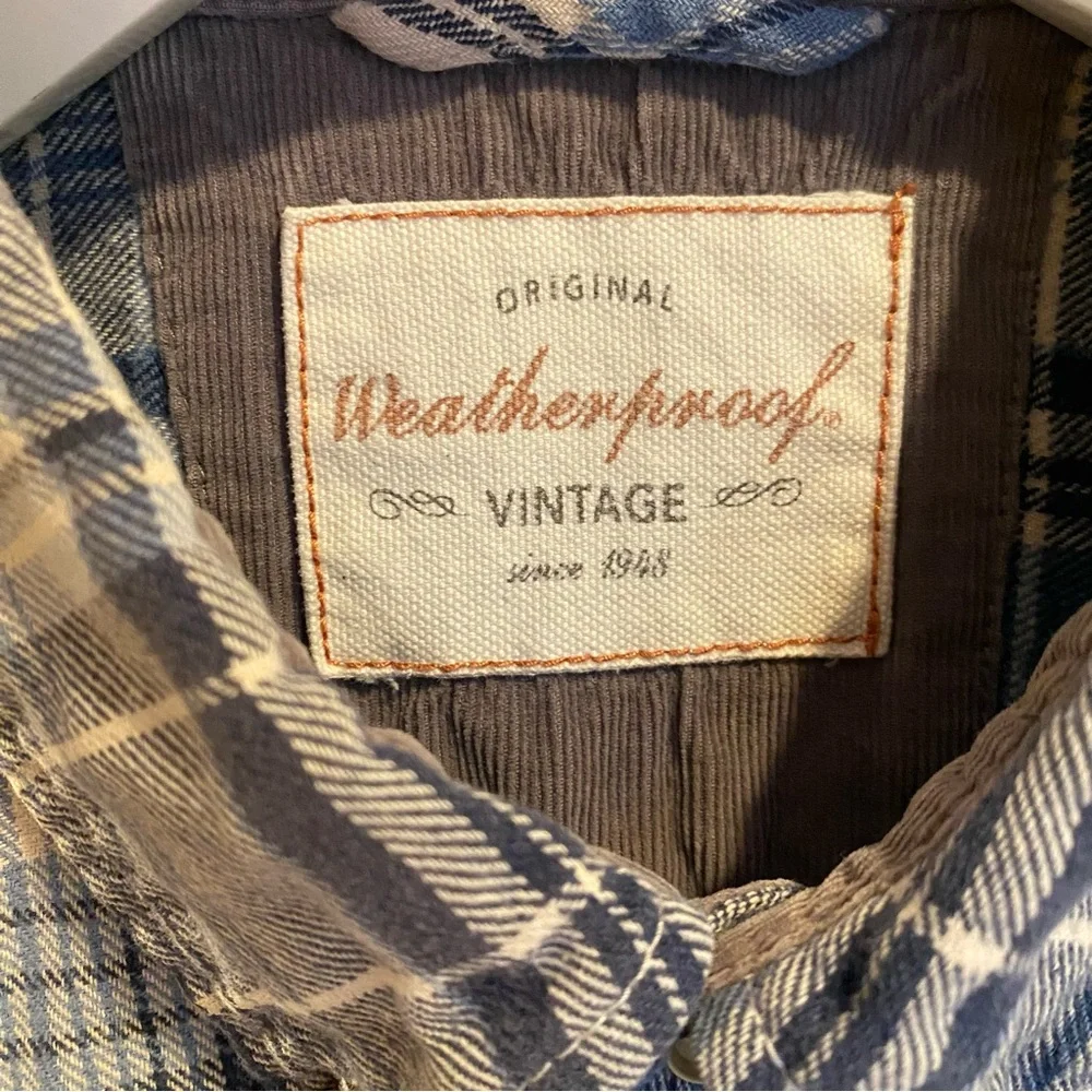 Weatherproof Vintage Men's Blue & White Plaid Flannel Shirt Large Long Sleeve